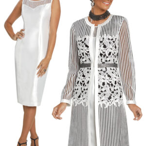 Donna-Vinci-5630-two-piece-sleeveless-dress-set-with-longsleeve-floral-lace-jacket-white-with-black