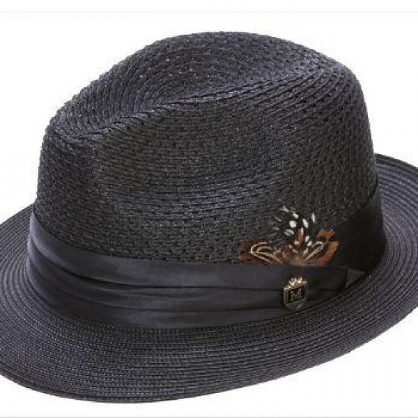 Montique H-24 Mens Straw Fedora Hat Black - Abby Fashions