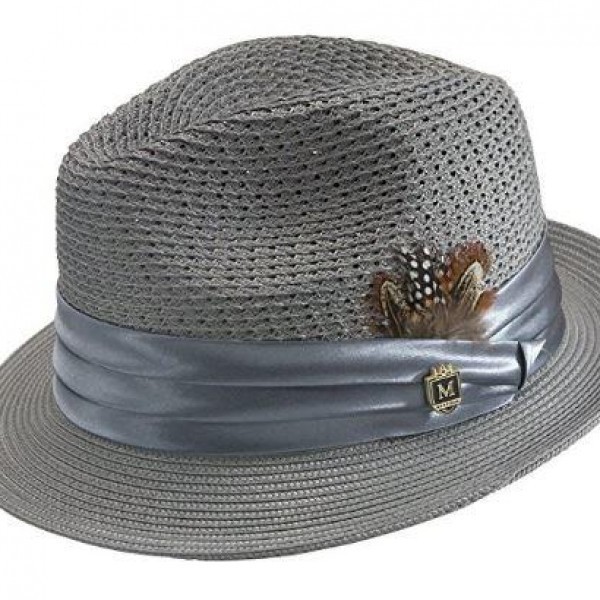 Montique H 24 Mens Straw Fedora Hat Grey Abby Fashions