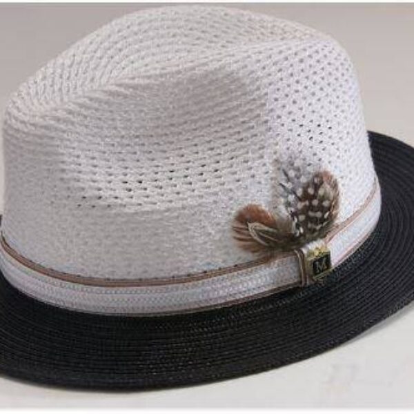 Montique H-31 Mens Straw Fedora Hat Black-White