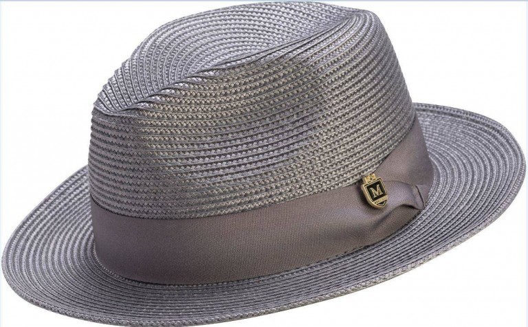 Montique H-42 Mens Straw Fedora Hat Grey - Abby Fashions