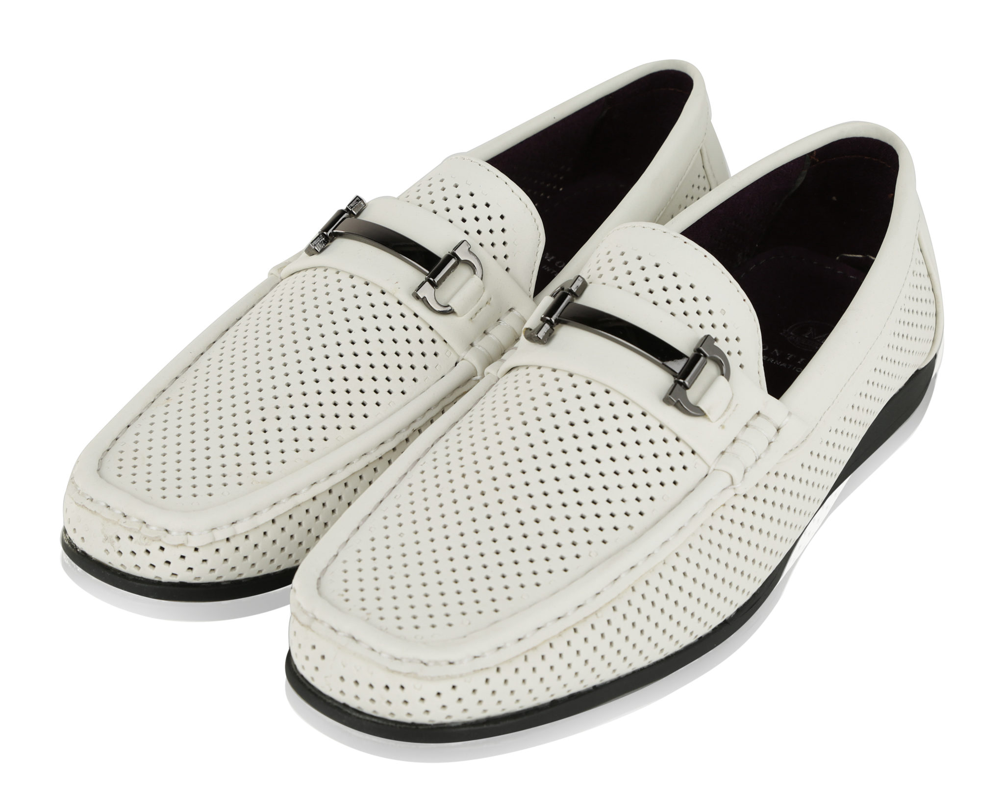 Montique S-45 Men's Metal Bit Perforated Casual Loafers Off-White