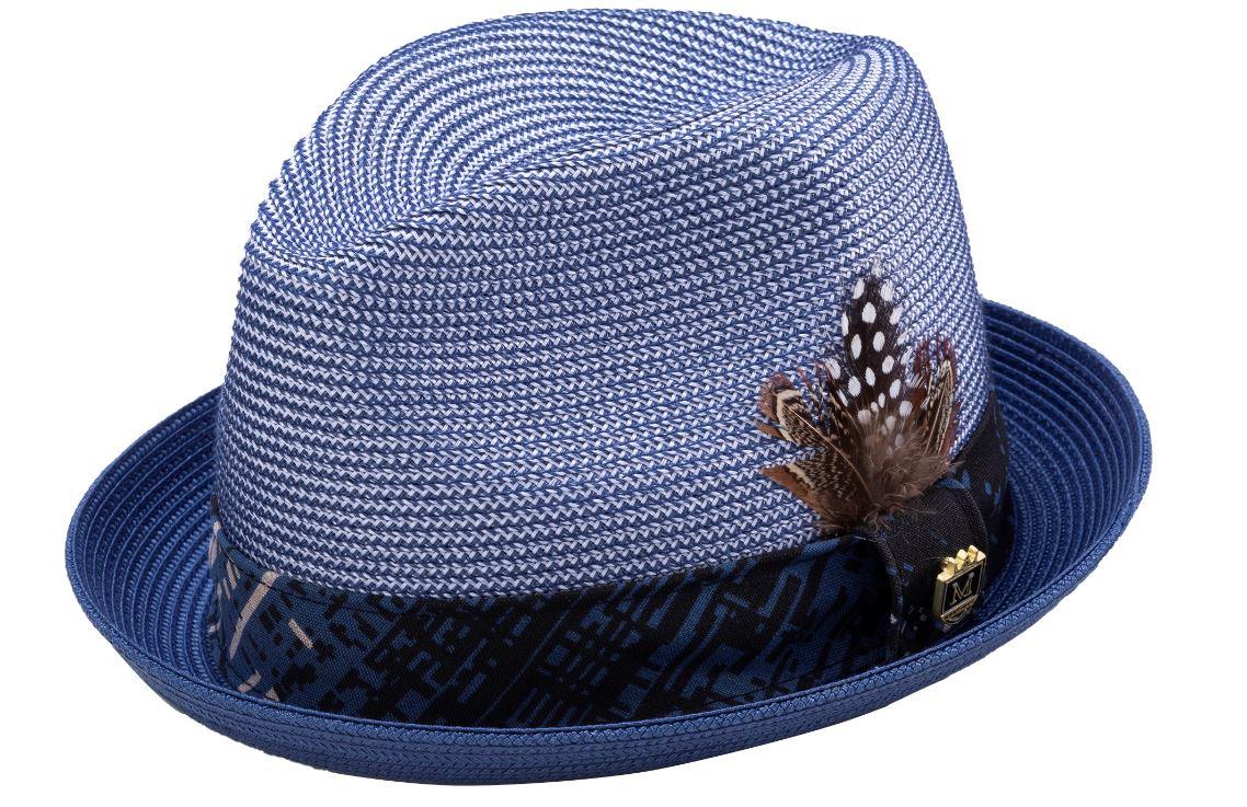 Montique H-1904 Mens Straw Matching Hat Sapphire - Mens Straw Hat