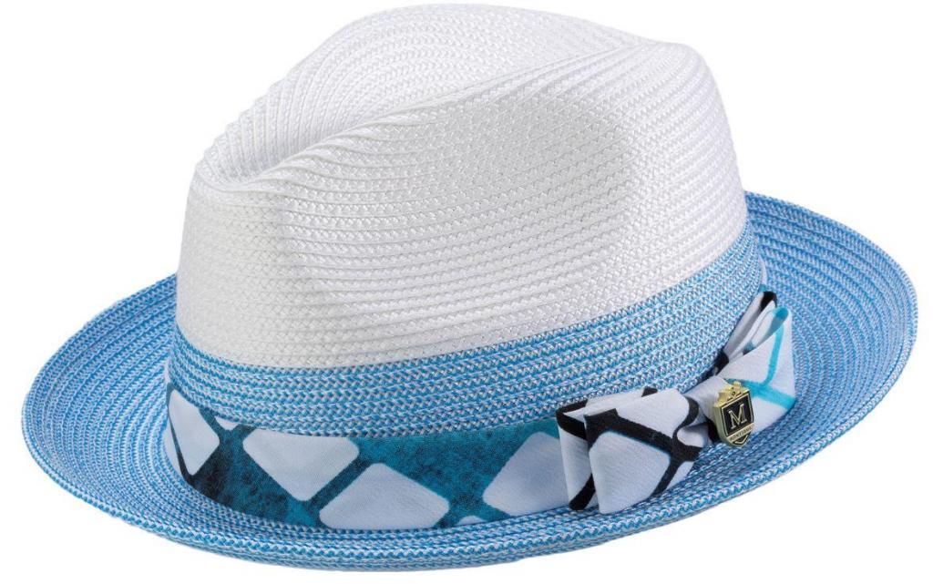Montique H-1914 Mens Straw Fedora Hat Blue - Abby Fashions
