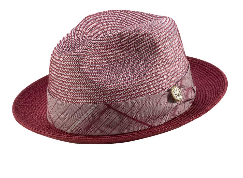 Montique H-1901 Mens Straw Fedora Hat Burgundy - Abby Fashions