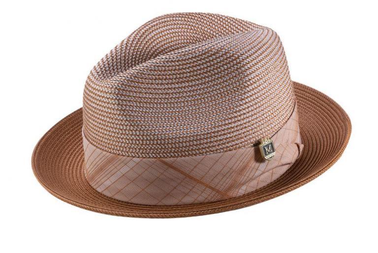 Montique H-1901 Mens Straw Fedora Hat Caramel - Abby Fashions