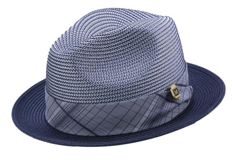 Montique H-1901 Mens Straw Fedora Hat Navy - Abby Fashions