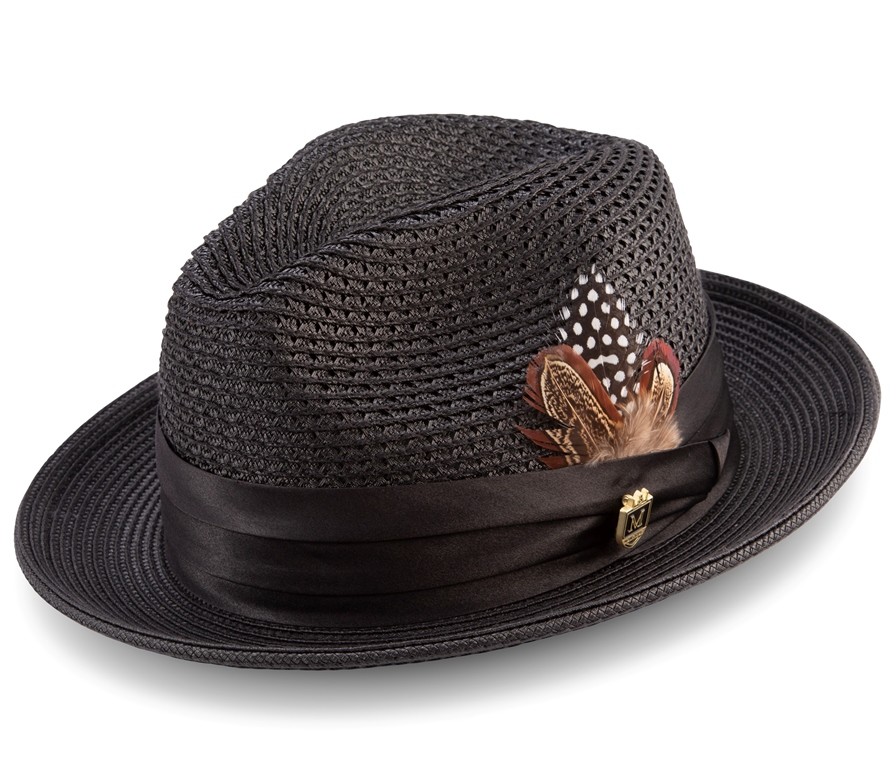 Montique H-34 Mens Straw Fedora Hat Black | Abby Fashions