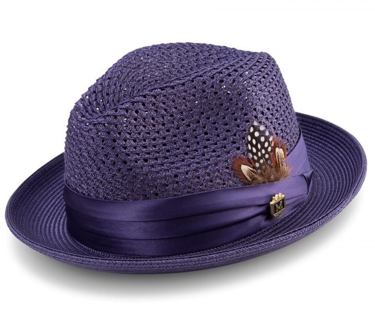 Montique H-34 Mens Straw Fedora Hat Purple - Abby Fashions