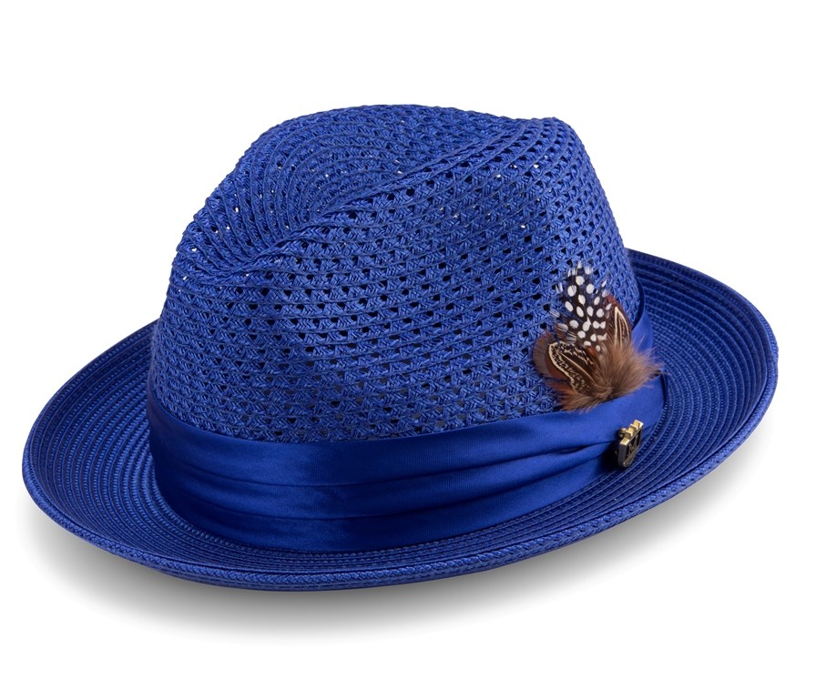 Montique H-34 Mens Straw Fedora Hat Royal - Abby Fashions
