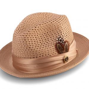 montique h-34 mens straw fedora hat tan