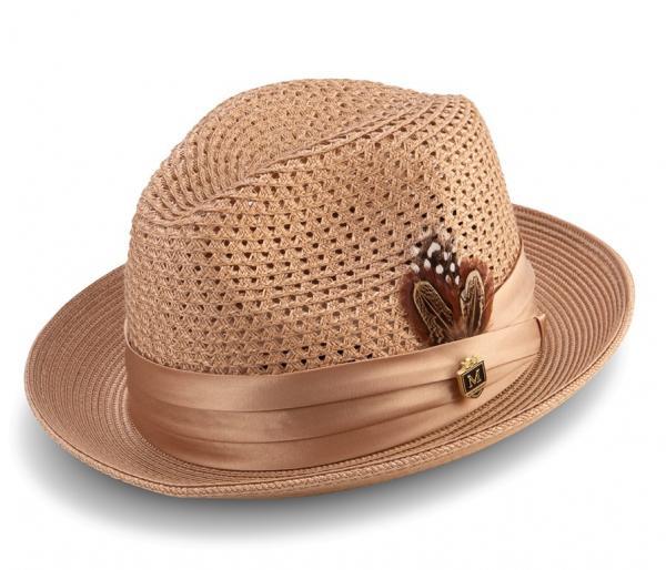 montique h-34 mens straw fedora hat tan