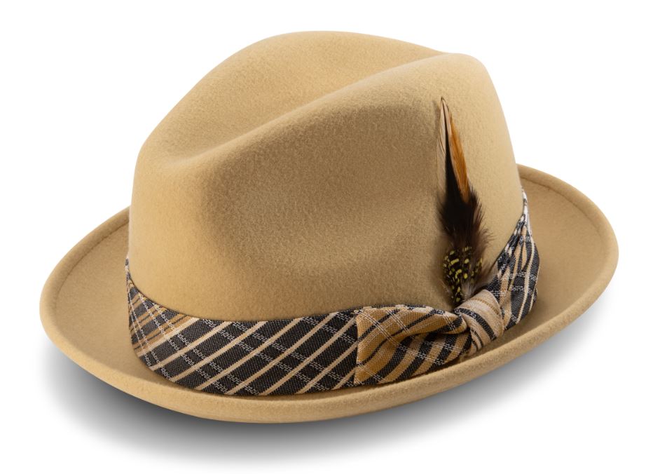Montique H-2006 Fedora Matching Hat Mustard - 2 1/4 Brim Felt Hat