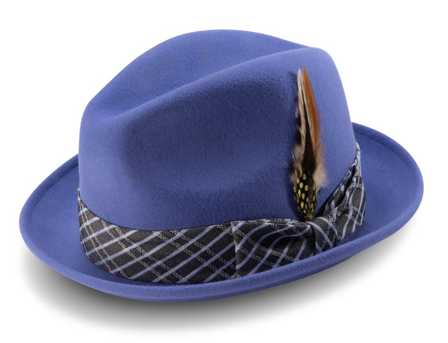 Montique H-2006 Fedora Matching Hat Navy - 2 1/4 Brim Felt Hat
