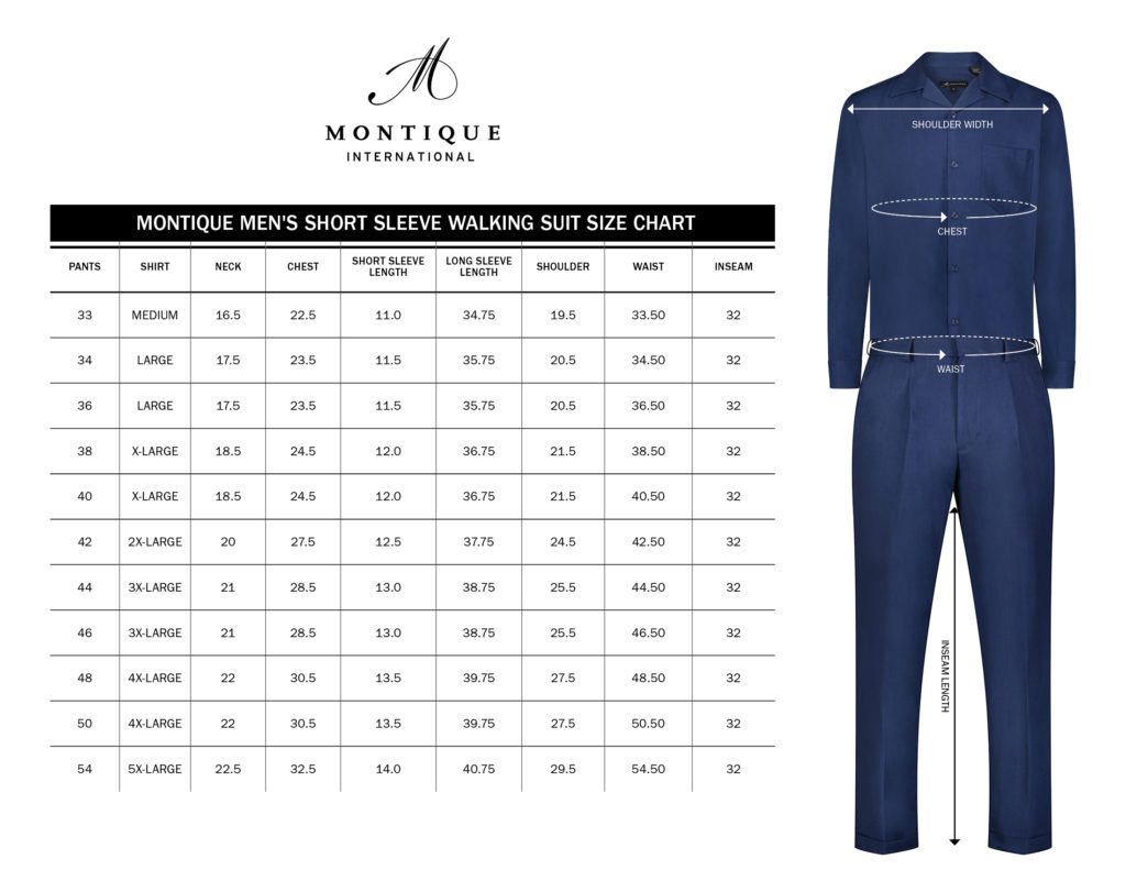 Men's Size Charts - Mens Leisure Suits - Abby Fashions