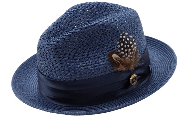 Montique H-34 Mens Straw Fedora Hat Navy - Abby Fashions