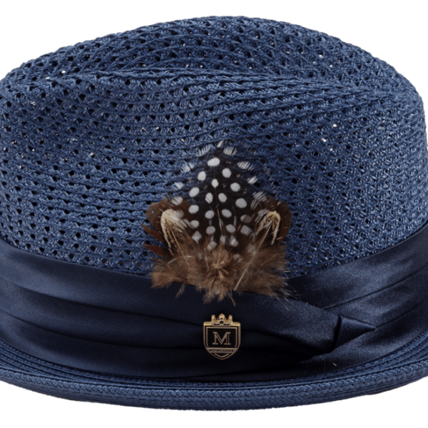 Montique H-34 Mens Straw Fedora Hat Navy – Pinch Braided Hat