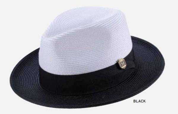 montique-h-47-mens-straw-fedora-hat-black-white-two-tone-wide-brim-pinch-hat