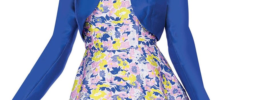 champagne-5316-ry-royal-blue-floral-print-dress-with-bolero-jacket-and-jewel-brooch