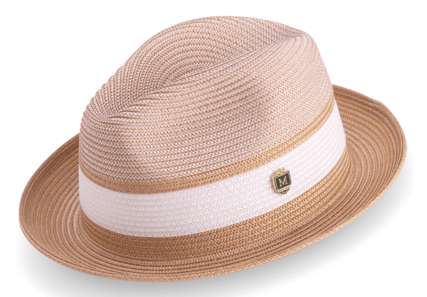 Montique H 22 Mens Straw Hat Tan Two Tone Braided Stingy Brim Pinch Fedora Hat 600x418, Abby Fashions
