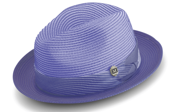 Montique H 2204 Mens Straw Hat Purple Two Tone Braided Stingy Brim Pinch Fedora Hat 600x386, Abby Fashions