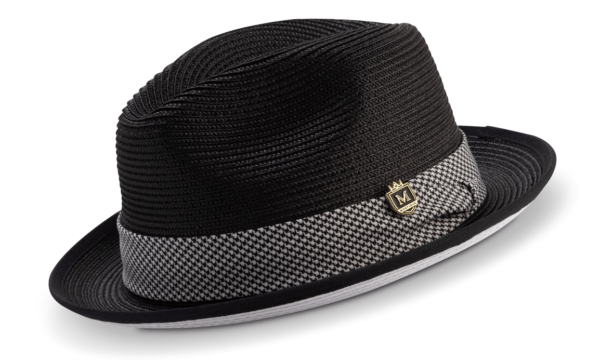 montique-h-2212-mens-straw-hat-black-matching-hat-braided-stingy-brim-pinch-fedora-hat