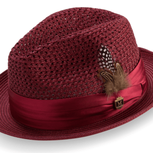 montique-h-34-mens-straw-fedora-hat-burgundy-pinch-braided-hat