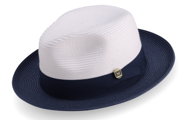 Montique H 47 Mens Straw Fedora Hat Navy White Two Tone Wide Brim Pinch Hat 600x389, Abby Fashions