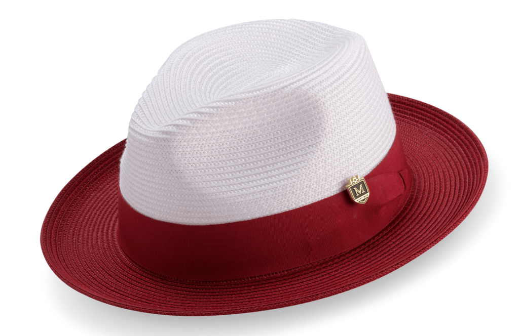 Montique H-47 Mens Straw Fedora Hat Red-White - Abby Fashions