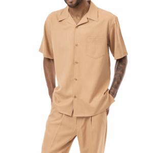 montique-mens-walking-suits-696-tan-solid-short-sleeve-mens-leisure-suits