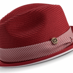 montique-h-2212-mens-straw-hat-red-matching-hat-braided-stingy-brim-pinch-fedora-hat