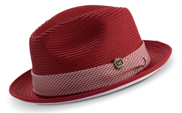 Montique H 2212 Mens Straw Hat Red Matching Hat Braided Stingy Brim Pinch Fedora Hat 600x374, Abby Fashions