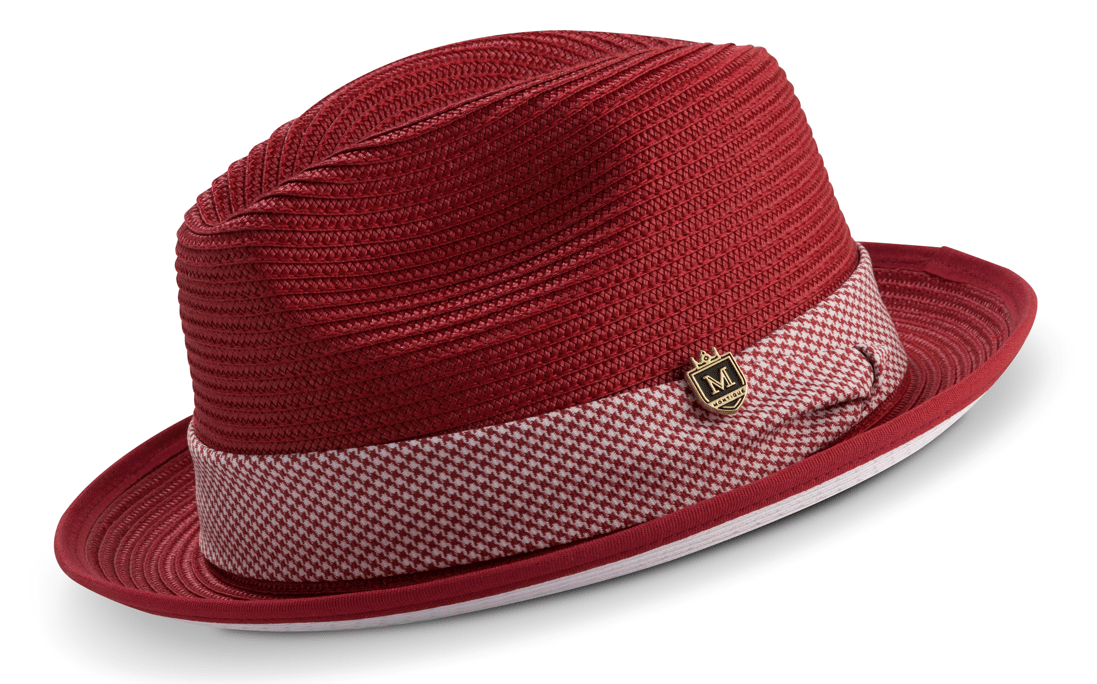 Montique H-2212 Mens Straw Fedora Hat Red - Abby Fashions
