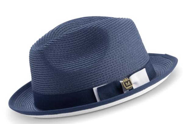 Montique H78 Mens Straw Hat Navy – White Bottom Braided Stingy Brim ...