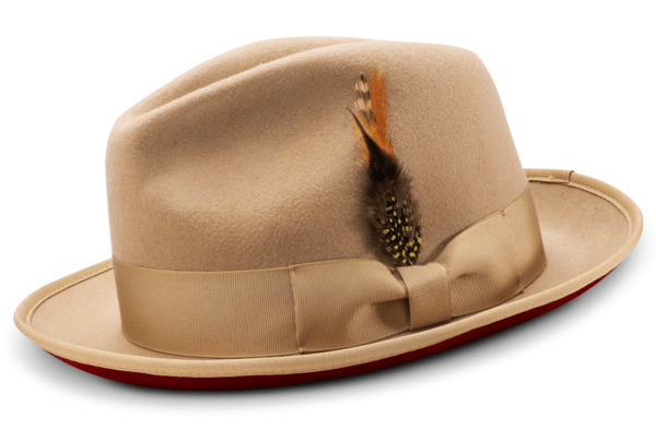 Montique H 75 Fedora Hat Tan With Red Bottom Small Band 2 3 8 Brim Wool Felt Dress Hat 600x394, Abby Fashions