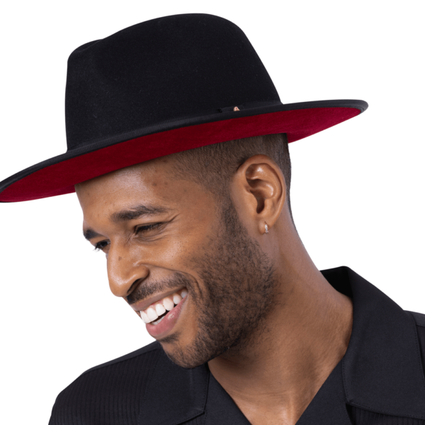 Montique H-80 Fedora Hat Black with Red Lining 3 1/8 Wide Brim Wool Felt Dress Hat