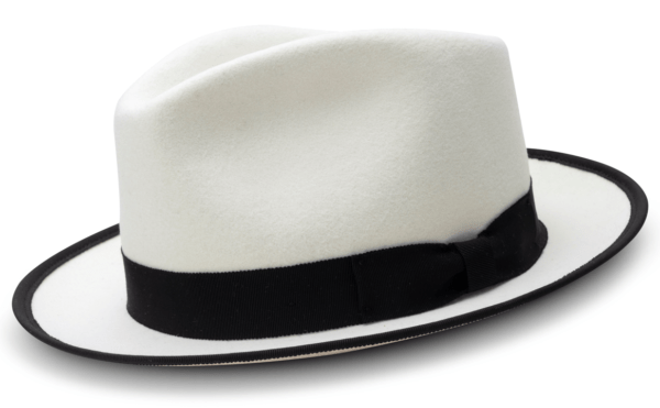 Montique H 83 Fedora Hat White With Black Ribbon And Trim 2 1 2 Wide Brim Wool Felt Dress Hat 600x371, Abby Fashions