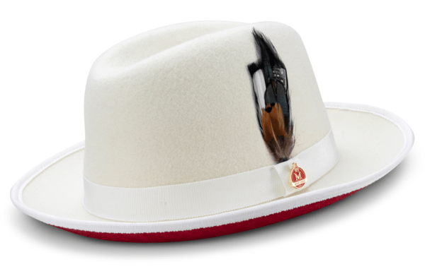 Montique H 84 Fedora Hat White With Red Lining Velvet Bottom 2 3 4 Brim Wool Felt Dress Hat 600x381, Abby Fashions