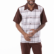 Montique 2304 Mens Walking Suits Brown Plaid Short Sleeve Mens Leisure Suits