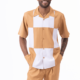 Montique 2314 Mens Walking Suits Cognac Color Block Design Short Sleeve Mens Leisure Suits