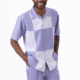 Montique 2314 Mens Walking Suits Lavender Color Block Design Short Sleeve Mens Leisure Suits