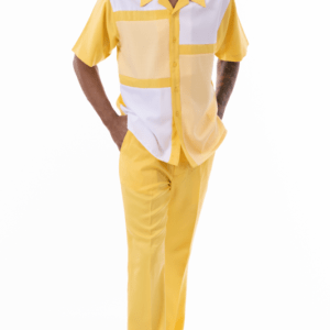 montique-2317-mens-walking-suits-canary-color-block-short-sleeve-mens-two-piece-leisure-suits