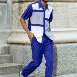 montique-2317-mens-walking-suits-purple-color-block-short-sleeve-mens-two-piece-leisure-suits