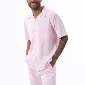 montique-696-mens-walking-suits-pink-solid-short-sleeve-mens-two-piece-leisure-suits