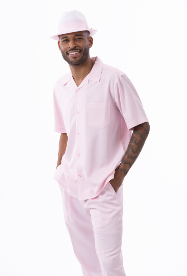 montique-696-mens-walking-suits-pink-solid-short-sleeve-mens-two-piece-leisure-suits