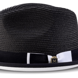 montique-h78-mens-straw-hat-black-white-bottom-braided-stingy-brim-pinch-fedora-hat