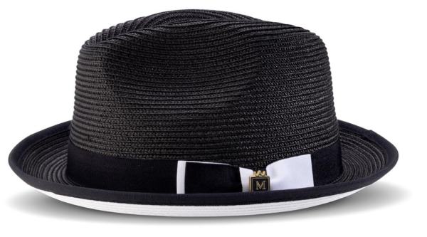 montique-h78-mens-straw-hat-black-white-bottom-braided-stingy-brim-pinch-fedora-hat