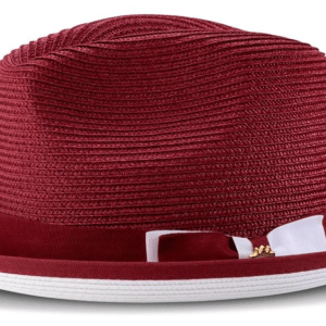 montique-h78-mens-straw-hat-burgundy-white-bottom-braided-stingy-brim-pinch-fedora-hat