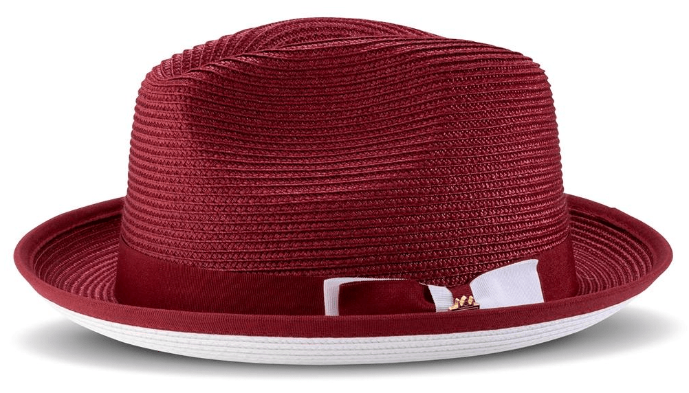 Montique H78 Mens Straw Hat Burgundy - Fedora Hat - Abby Fashions