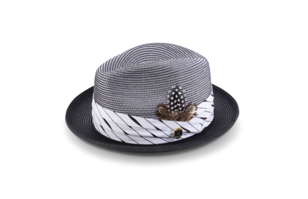 montique-h-2303-mens-straw-hat-black-2-inches-brim-pinch-braided-fedora-matching-hat